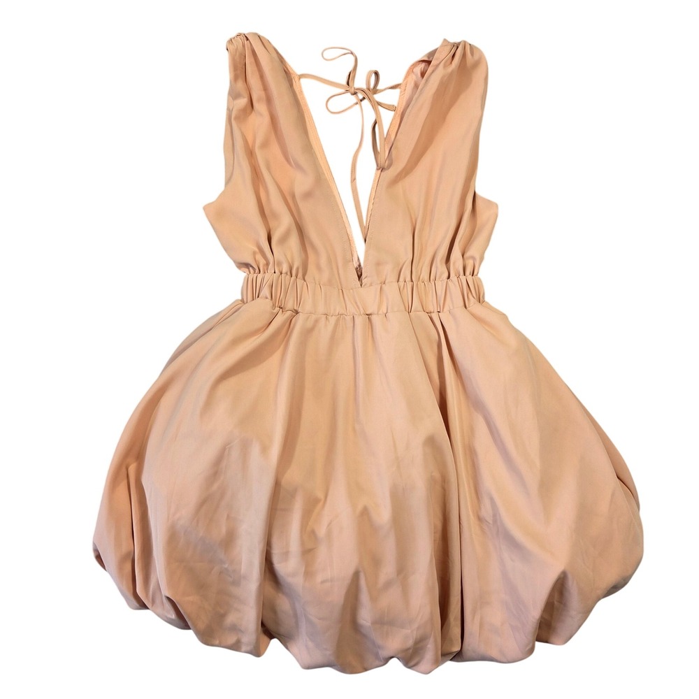 SHEINBAE Peach V-Neck Bubble Hem Mini Dress Sleeveless Tie Back Size S Party - Picture 1 of 6